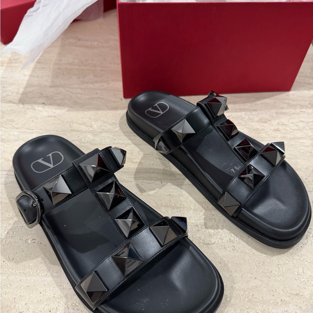 Valentino Black Pyramid Stud Sandals